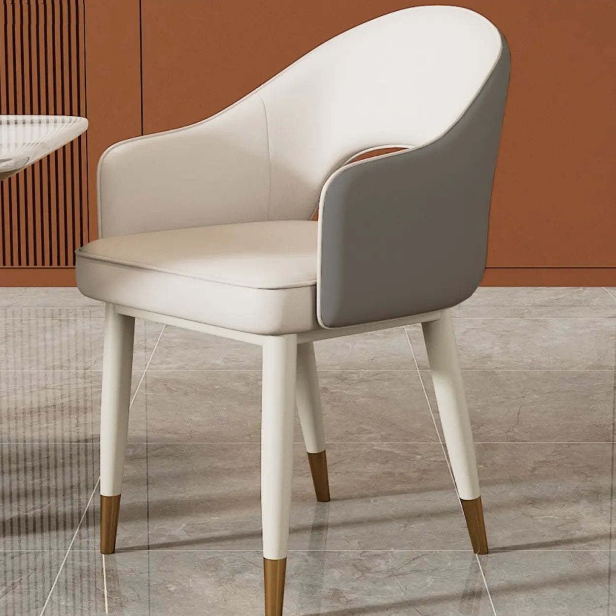 Modern arm orange white dining chairs & benches in metal — Gray