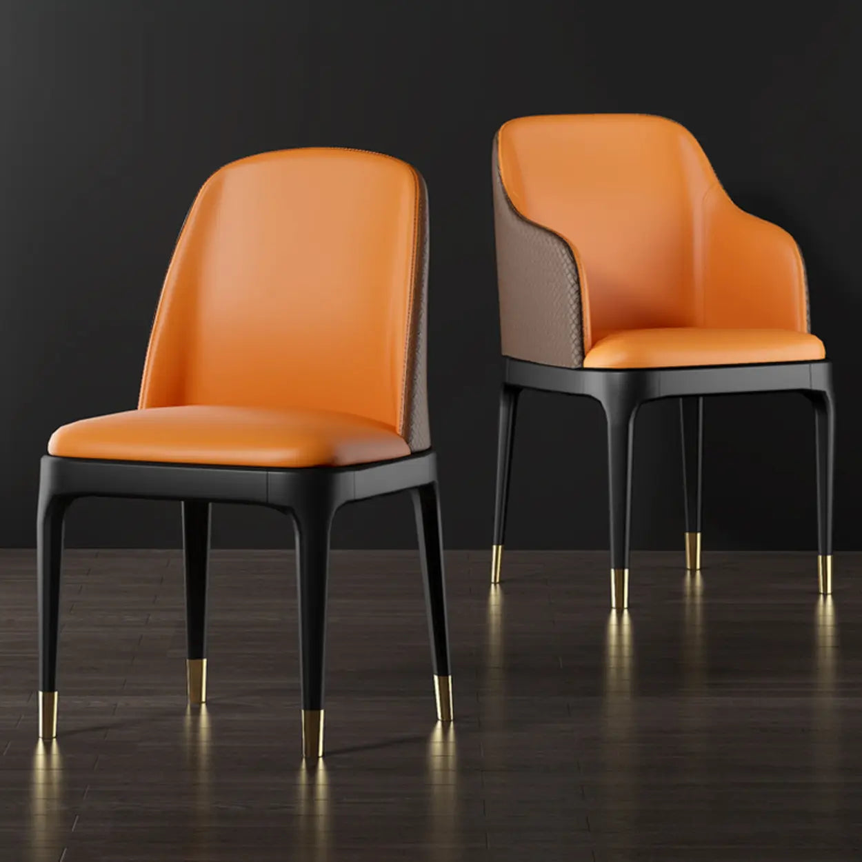 Modern Orange Curved-Back Leather Dining Chair