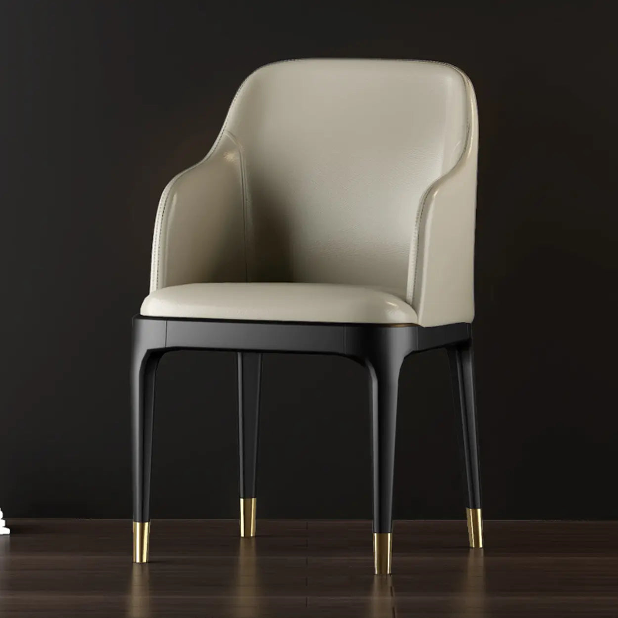 Modern Orange Curved-Back Leather Dining Chair — Black / Upholstered Chairs / Leather