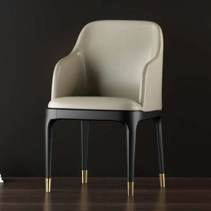 Modern Orange Curved-Back Leather Dining Chair — Black / Upholstered Chairs / Leather