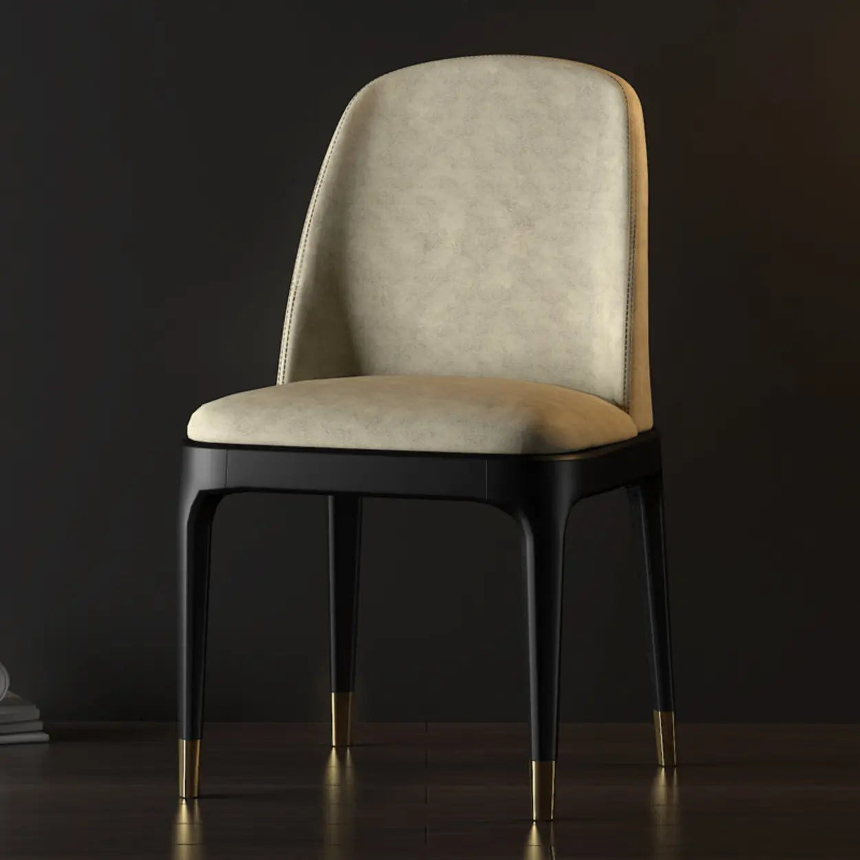 Modern Orange Curved-Back Leather Dining Chair — Grey / With Arms / Leather