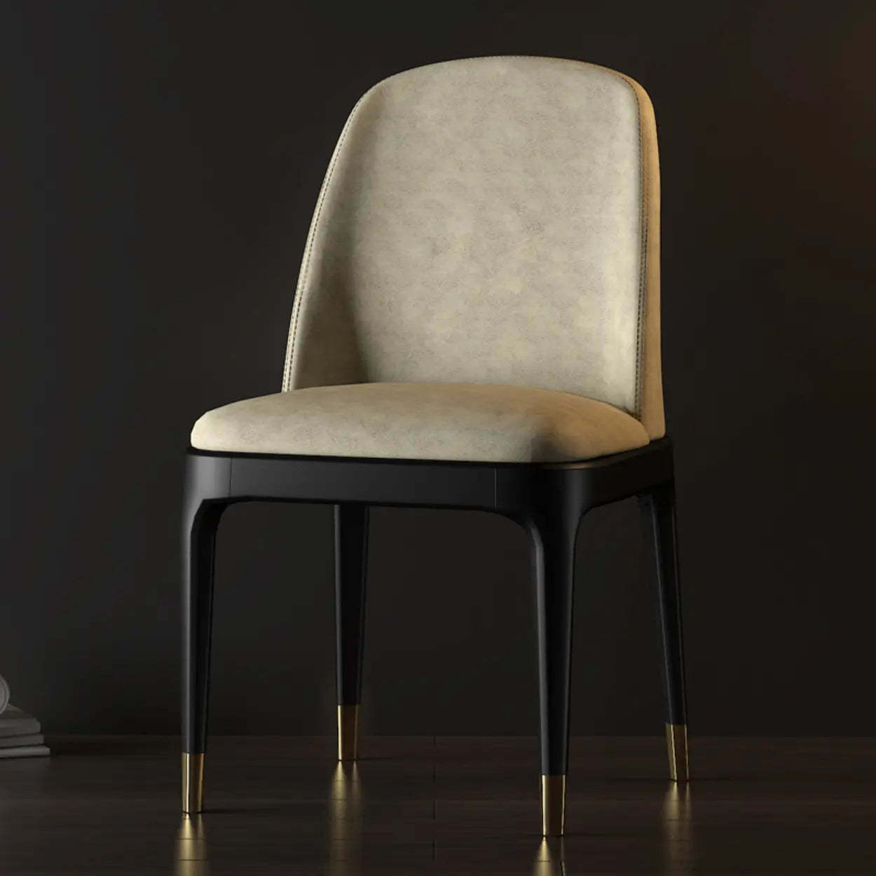 Modern Orange Curved-Back Leather Dining Chair — Grey / With Arms / Leather