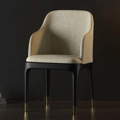 Modern Orange Curved-Back Leather Dining Chair — Grey / Upholstered Chairs / Leather