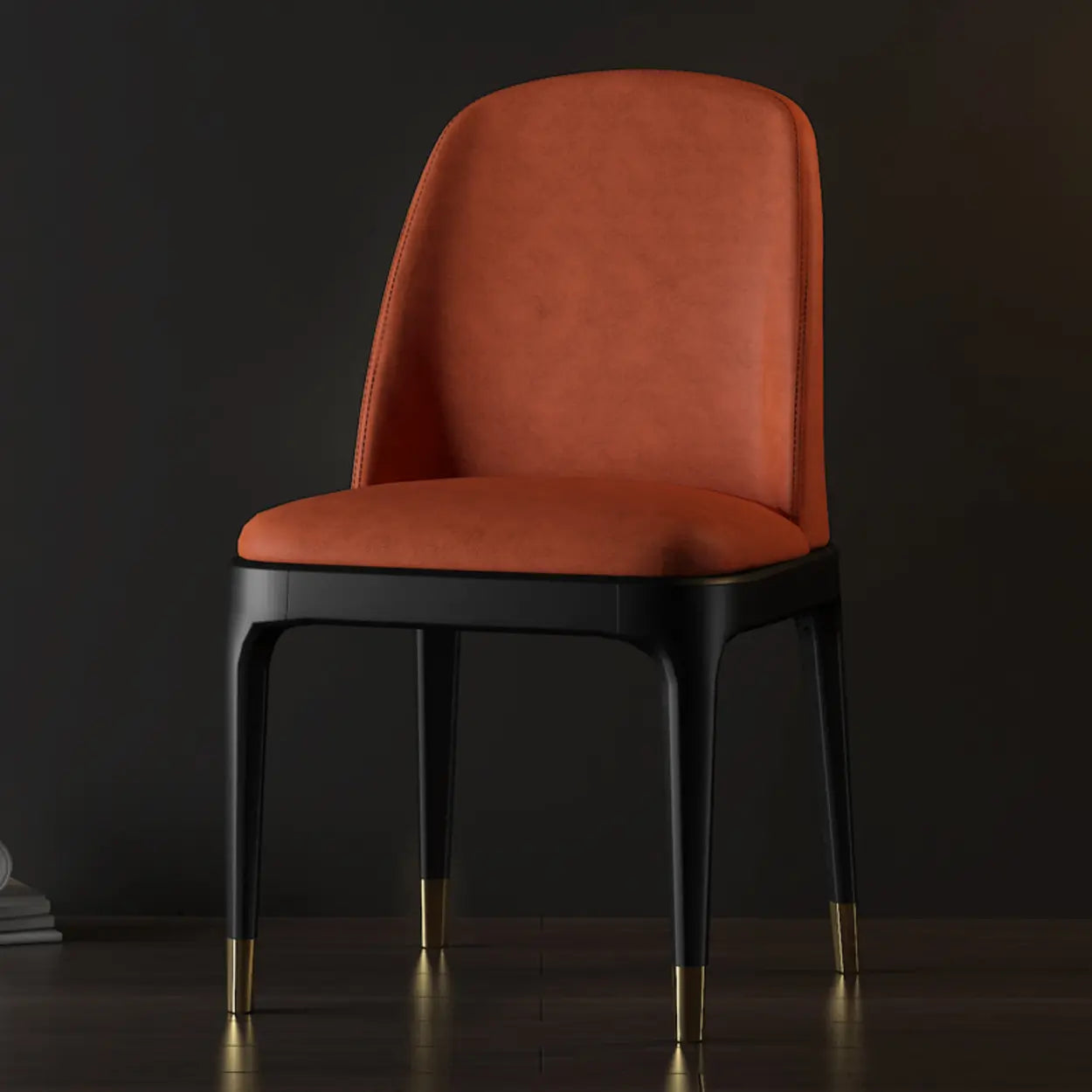 Modern Orange Curved-Back Leather Dining Chair