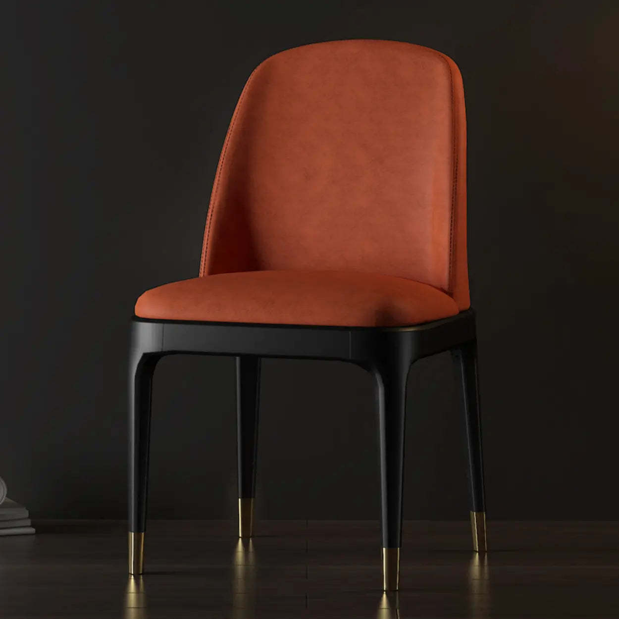 Modern Orange Curved-Back Leather Dining Chair