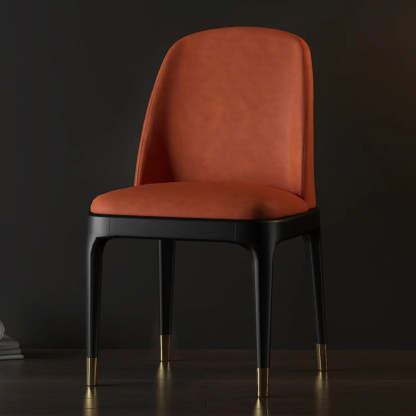 Modern Orange Curved-Back Leather Dining Chair