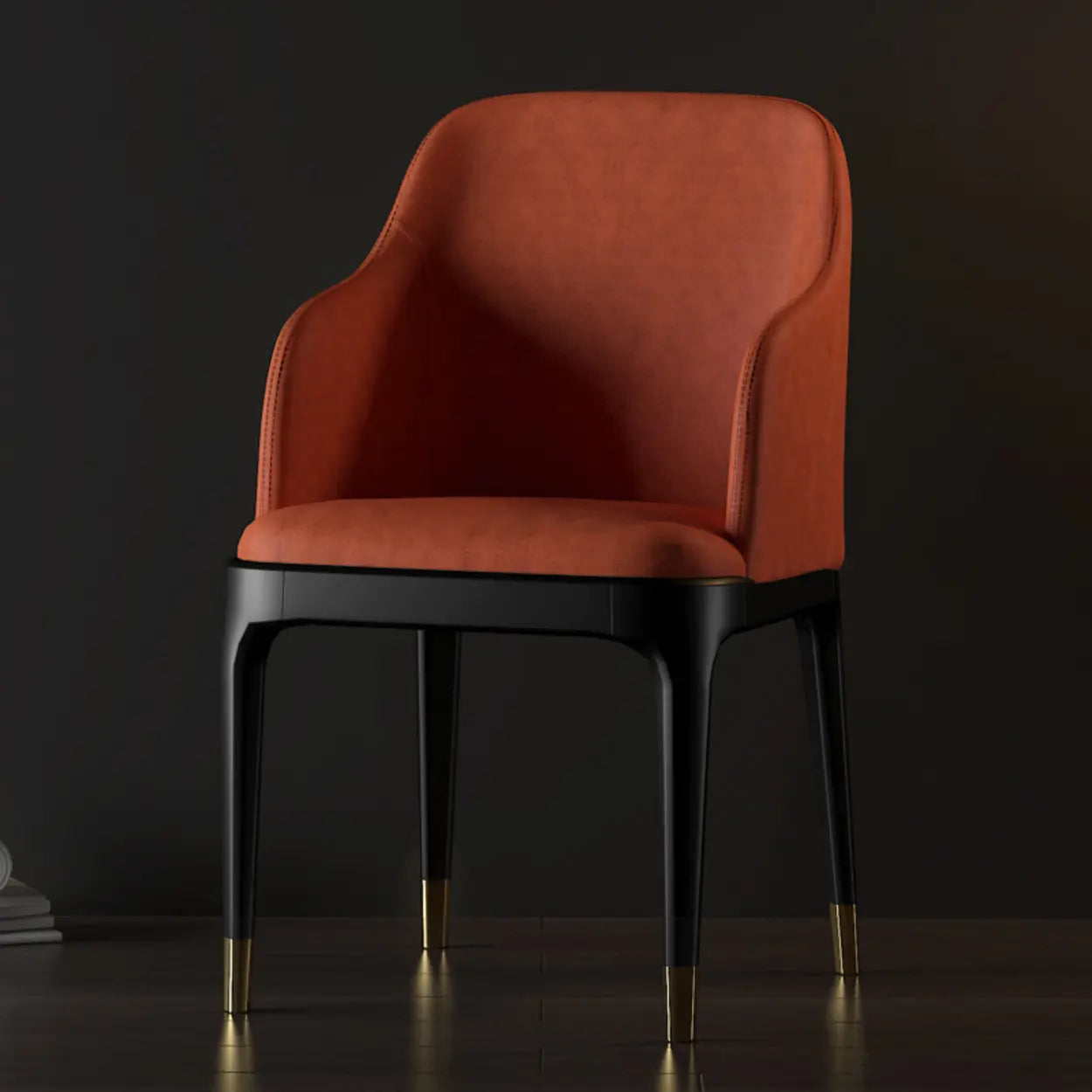 Modern Orange Curved-Back Leather Dining Chair