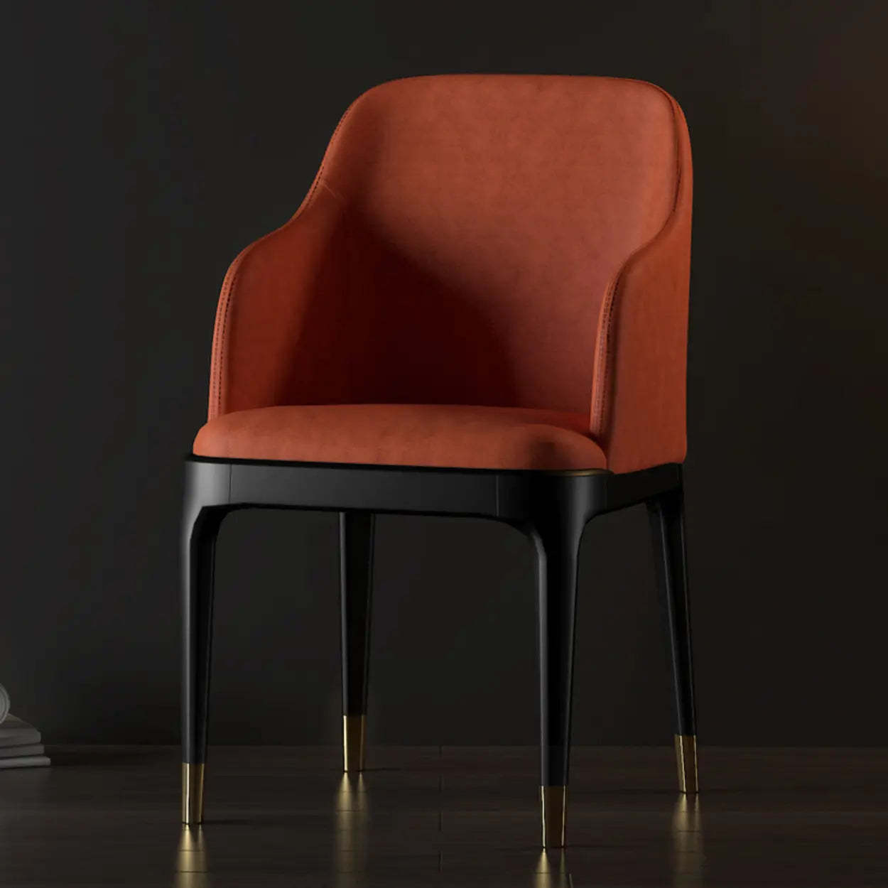 Modern Orange Curved-Back Leather Dining Chair