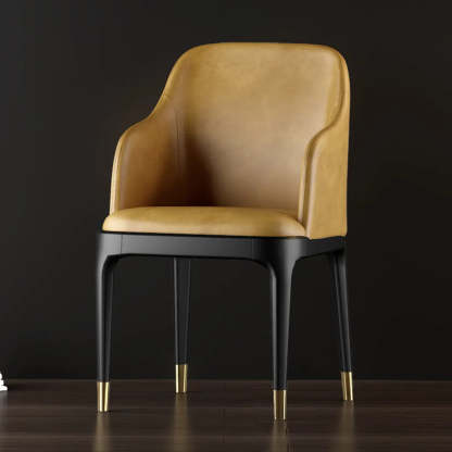 Modern Orange Curved-Back Leather Dining Chair — Burgundy / With Arms / Tech Cloth