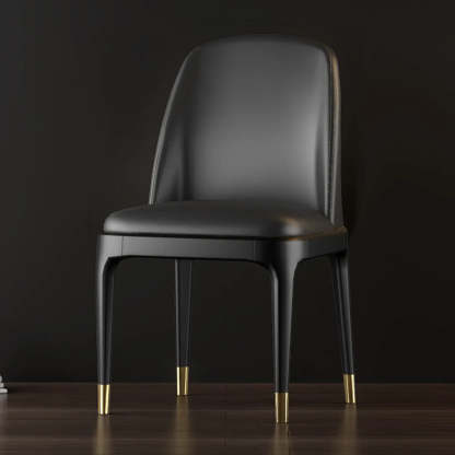 Modern Orange Curved-Back Leather Dining Chair — Light Brown / With Arms / Leather