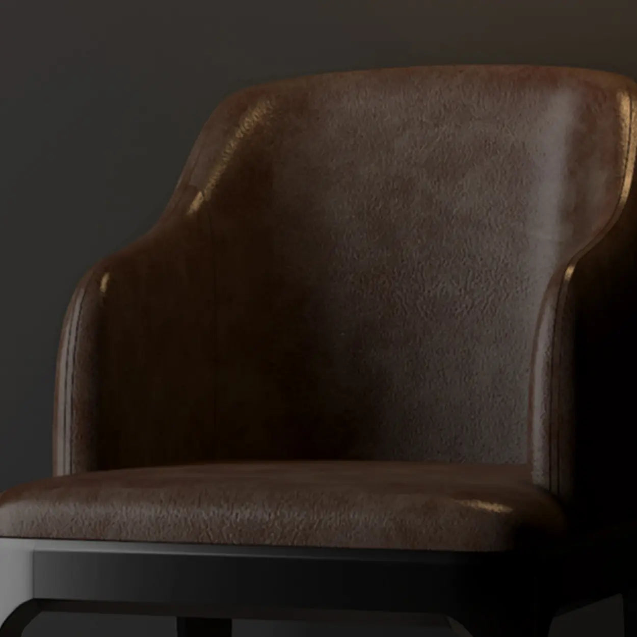 Modern Orange Curved-Back Leather Dining Chair — Light Brown / Upholstered Chairs / Leather