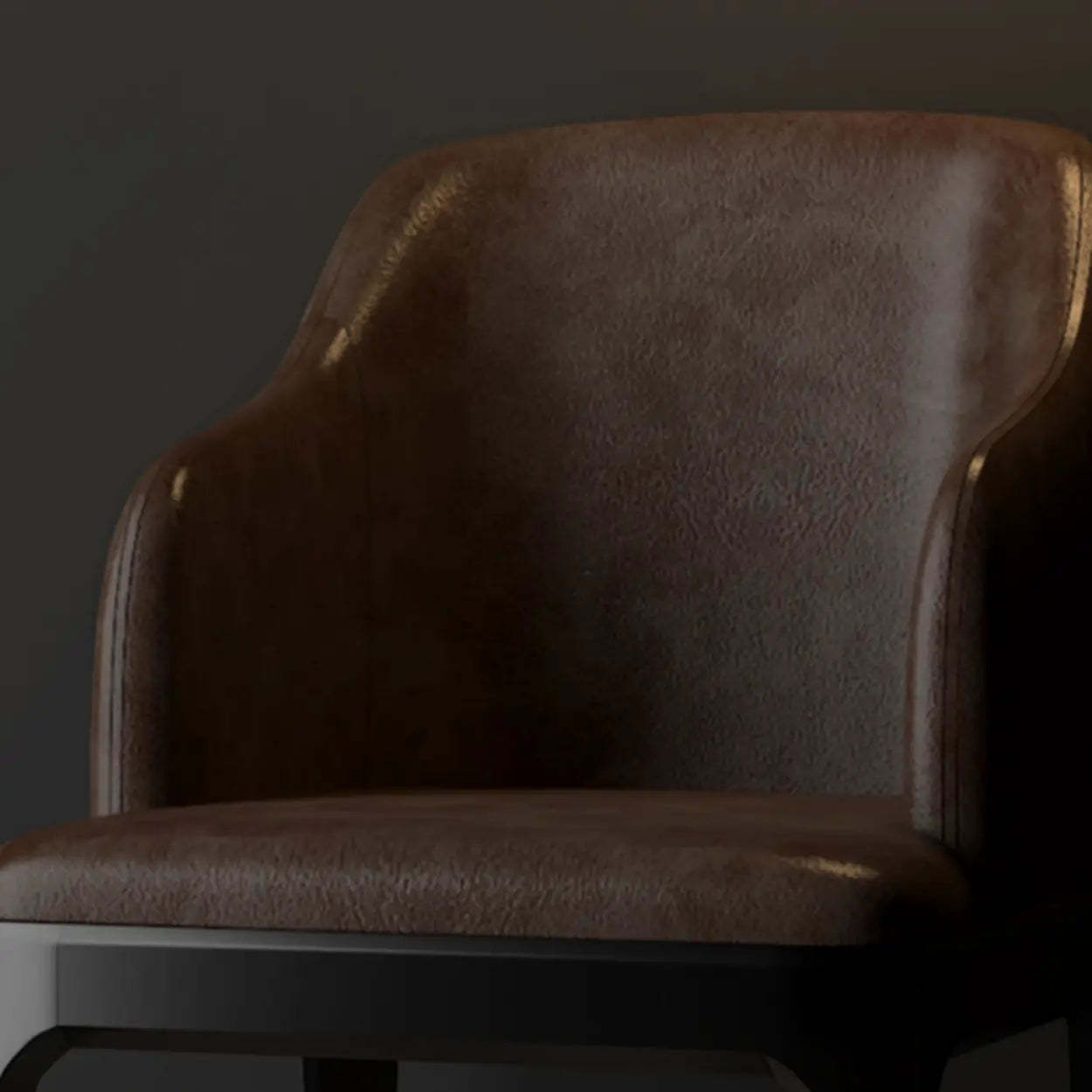 Modern Orange Curved-Back Leather Dining Chair — Light Brown / Upholstered Chairs / Leather