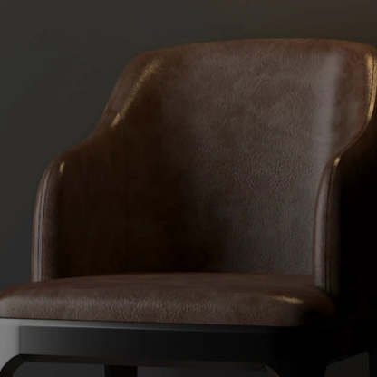 Modern Orange Curved-Back Leather Dining Chair — Light Brown / Upholstered Chairs / Leather