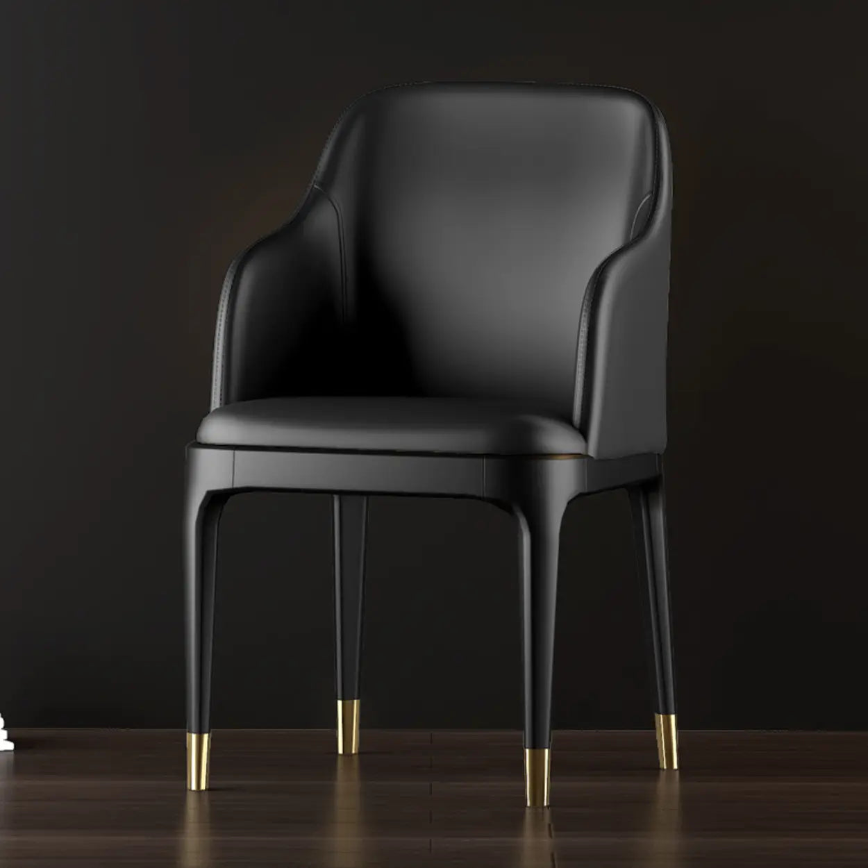 Modern Orange Curved-Back Leather Dining Chair — Black / With Arms / Tech Cloth