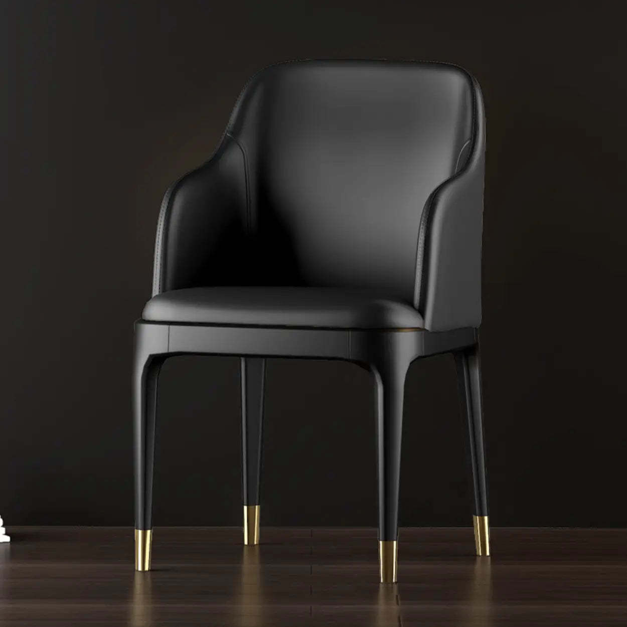 Modern Orange Curved-Back Leather Dining Chair — Black / With Arms / Tech Cloth