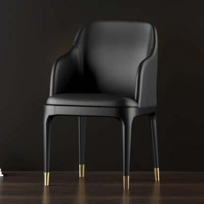 Modern Orange Curved-Back Leather Dining Chair — Black / With Arms / Tech Cloth