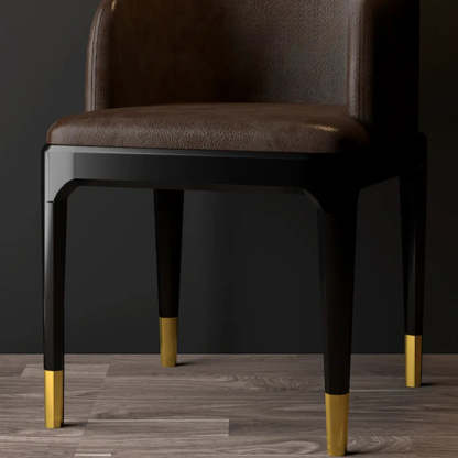 Modern Orange Curved-Back Leather Dining Chair — Black / With Arms / Leather