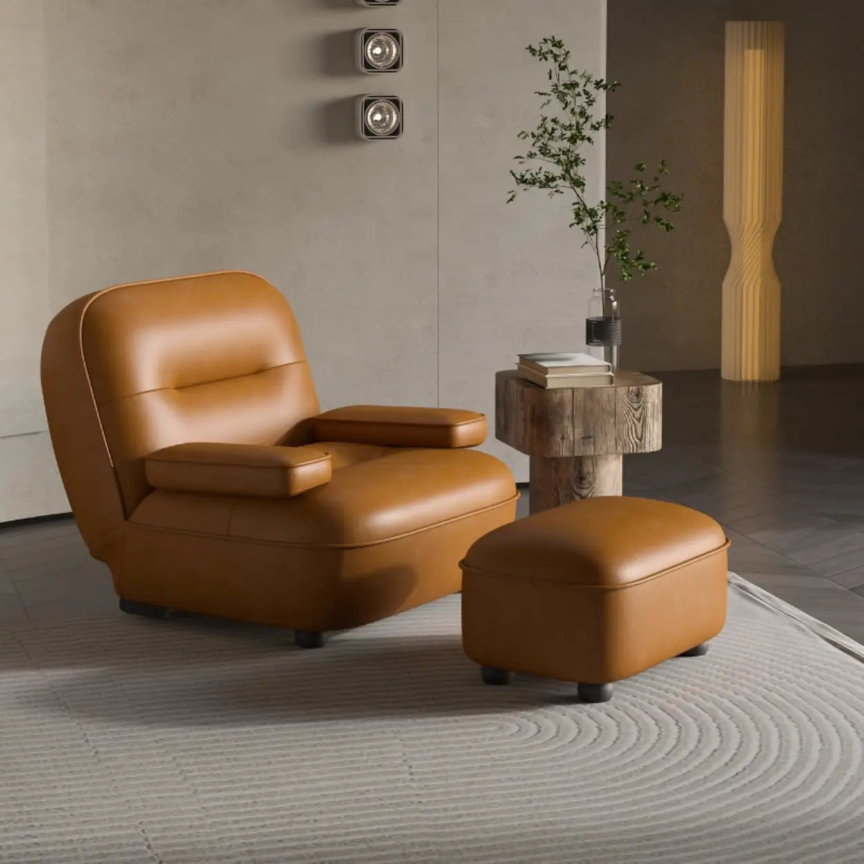 Modern Orange Leather Reclining Accent Chair