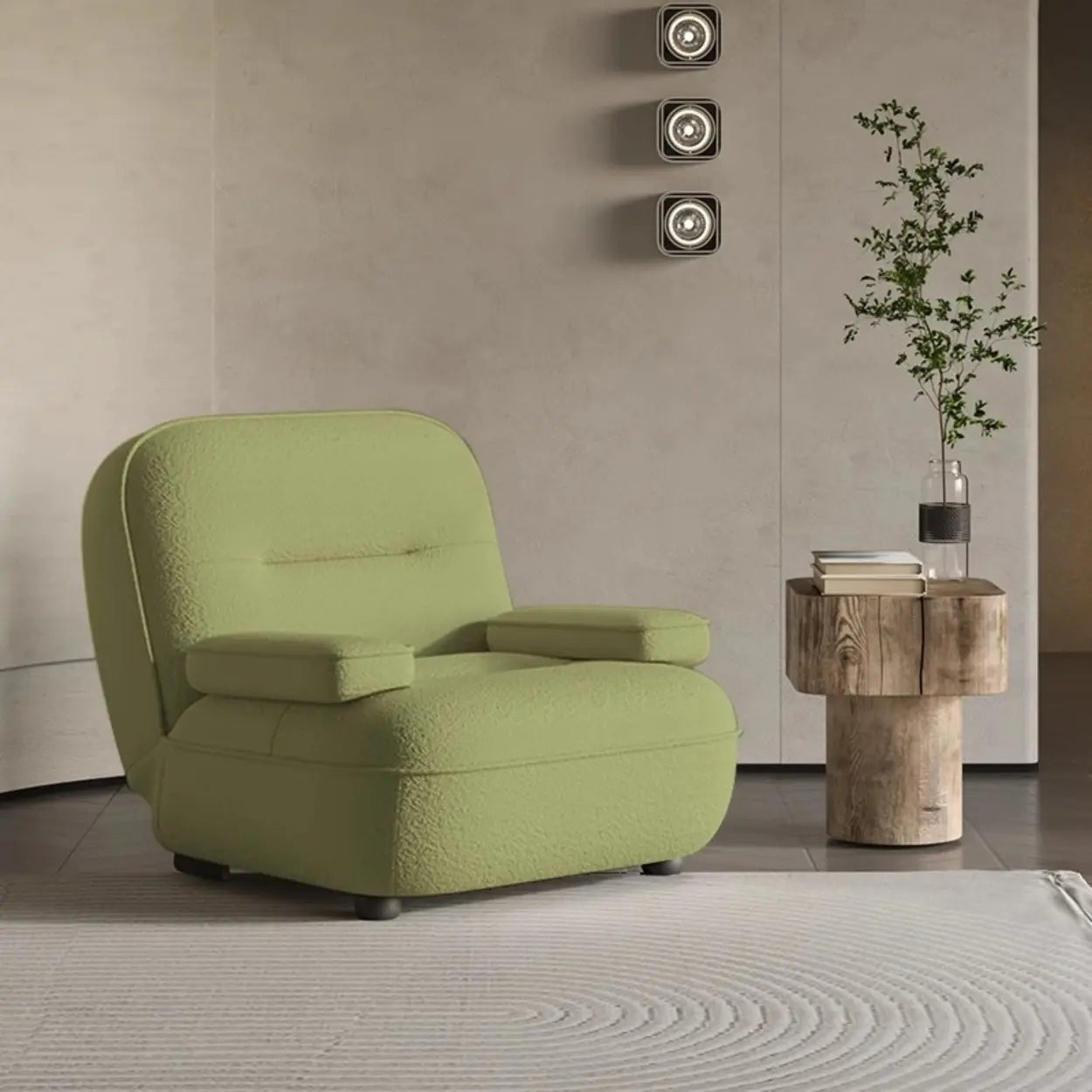 Modern Orange Leather Reclining Accent Chair — Sherpa / White