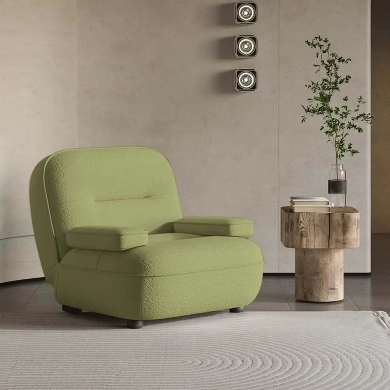 Modern Orange Leather Reclining Accent Chair — Sherpa / White
