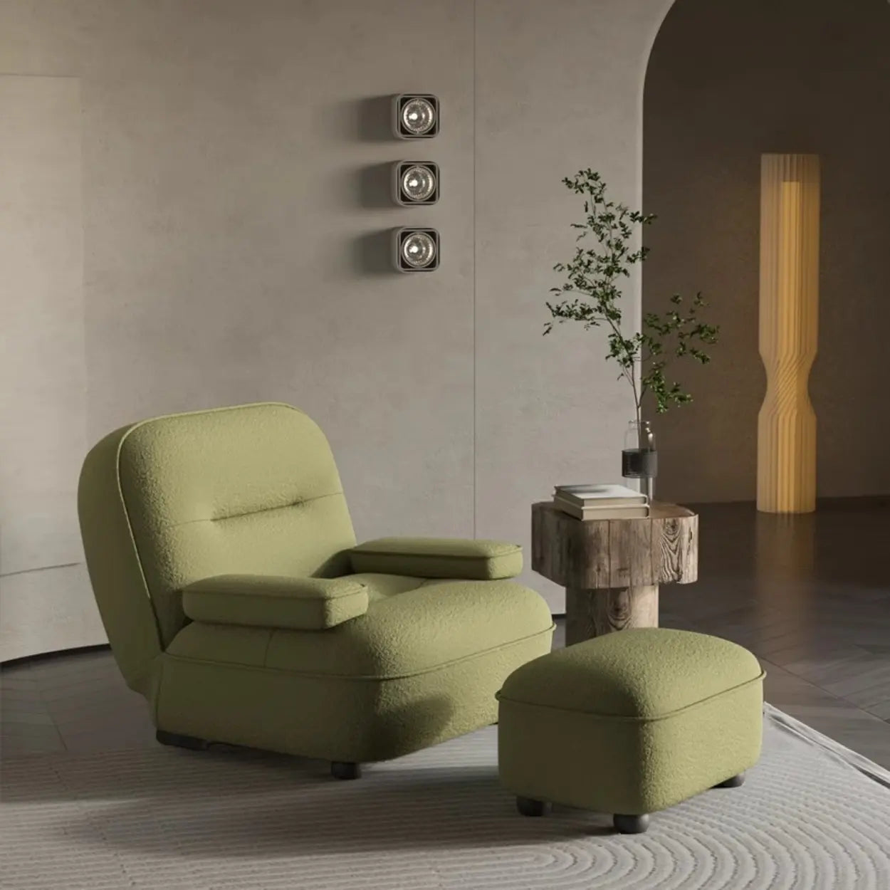 Modern Orange Leather Reclining Accent Chair — Sherpa / Yellow