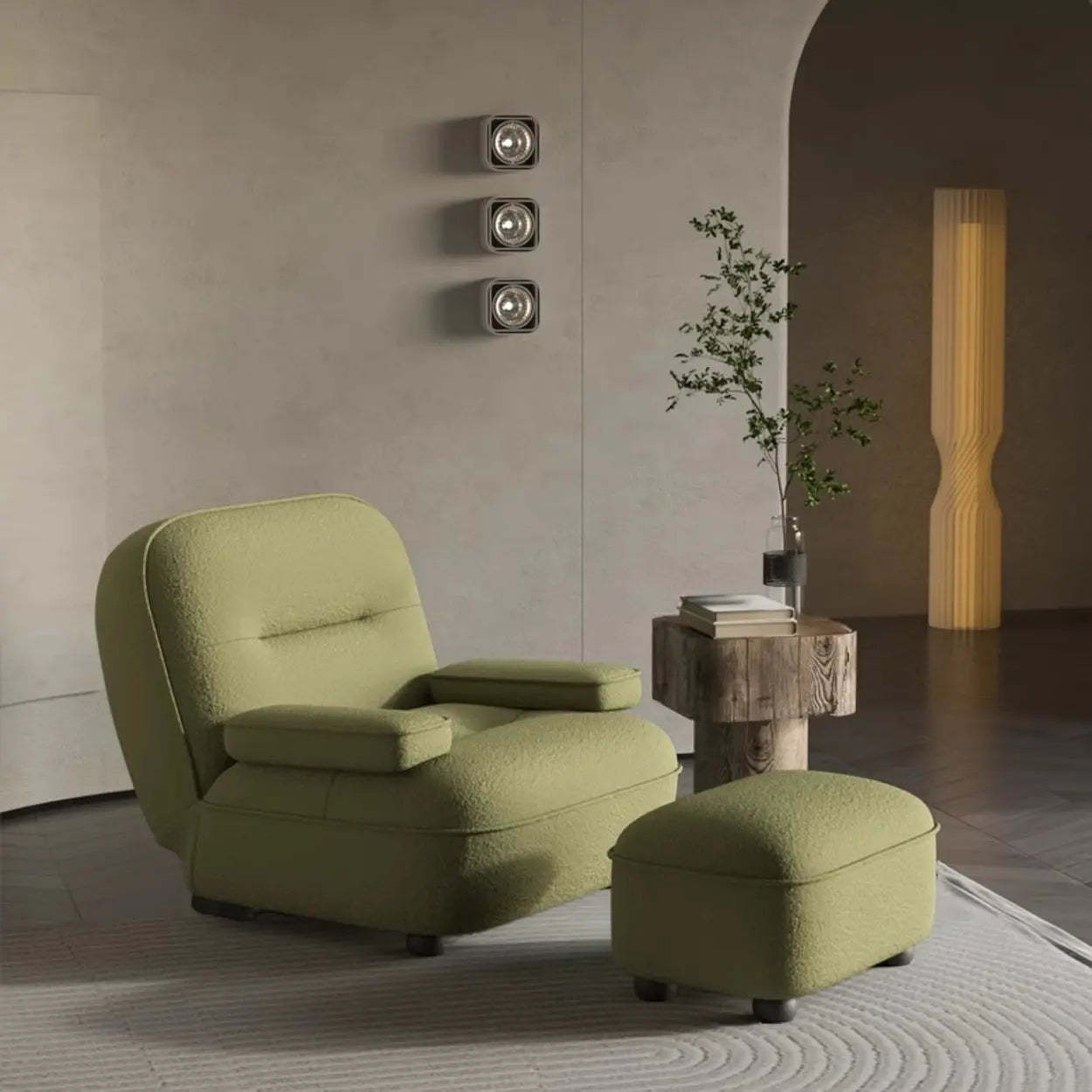 Modern Orange Leather Reclining Accent Chair — Sherpa / Yellow