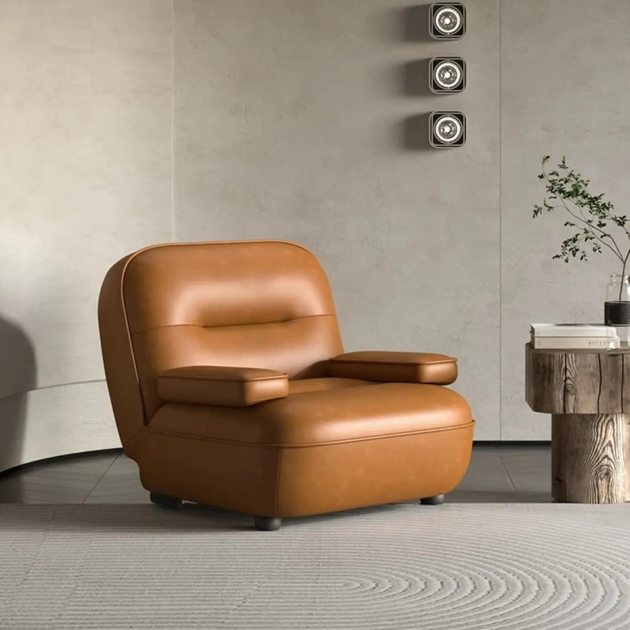 Modern Orange Leather Reclining Accent Chair
