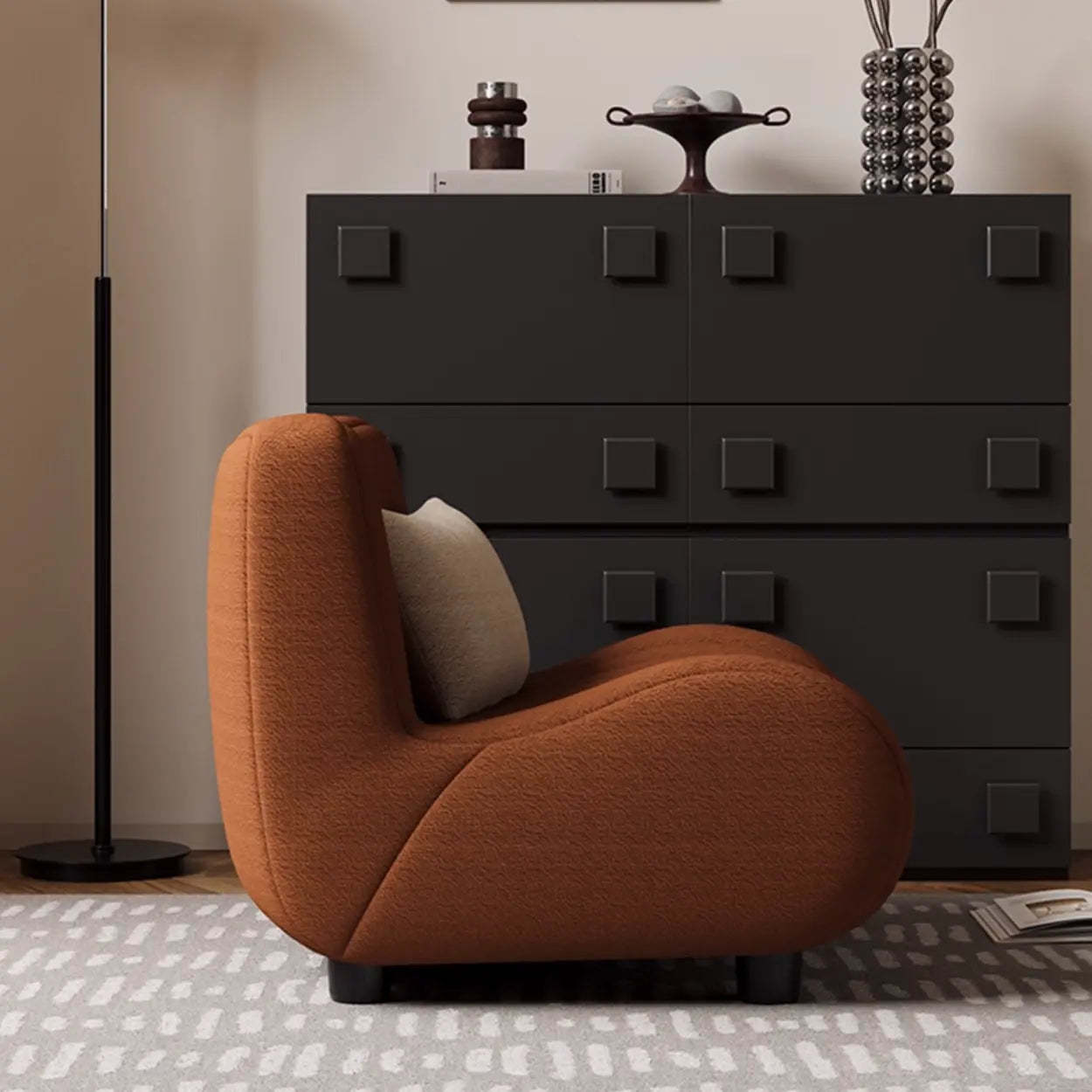 Modern Orange Sherpa Lounge Accent Chair