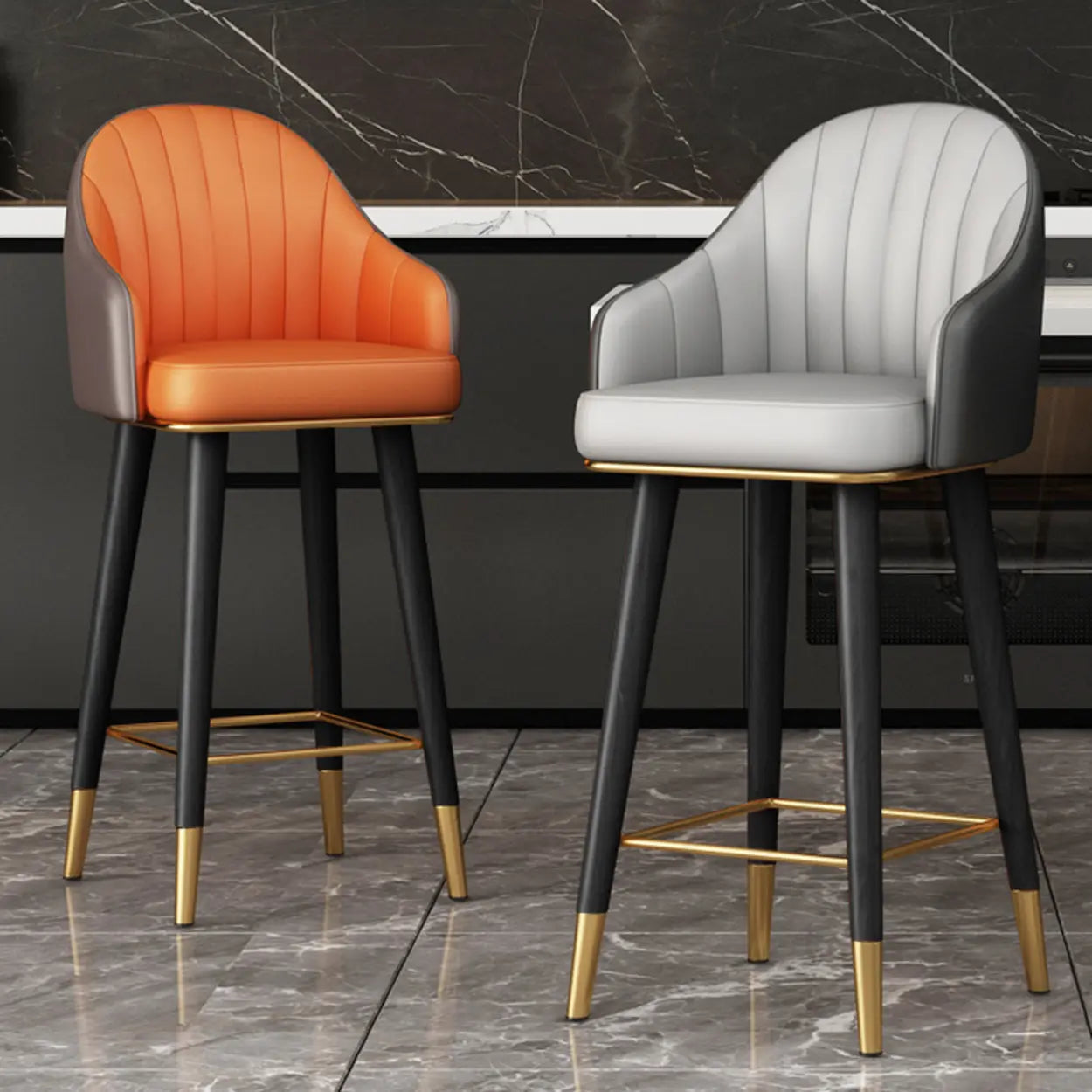 Leather Bucket Swivel Bar Stool