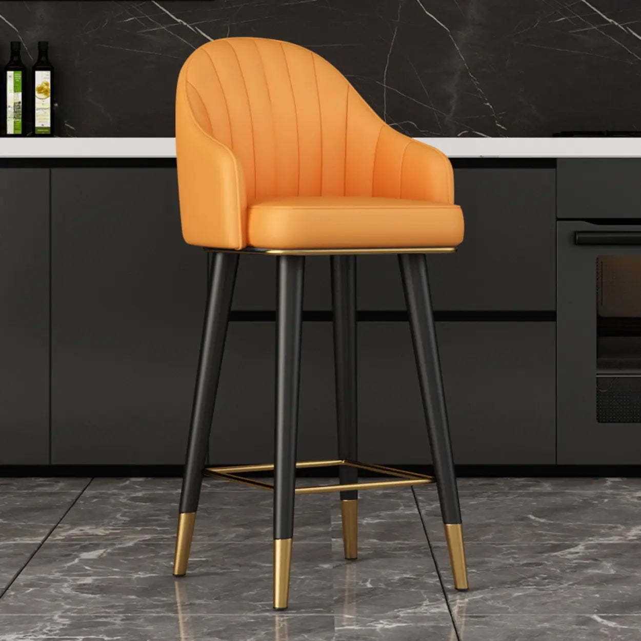 Leather Bucket Swivel Bar Stool — Orange / Swivel