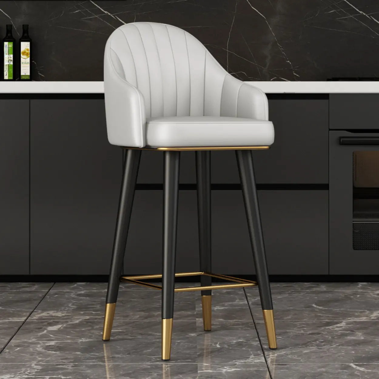 Leather Bucket Swivel Bar Stool — Orange / Fixed