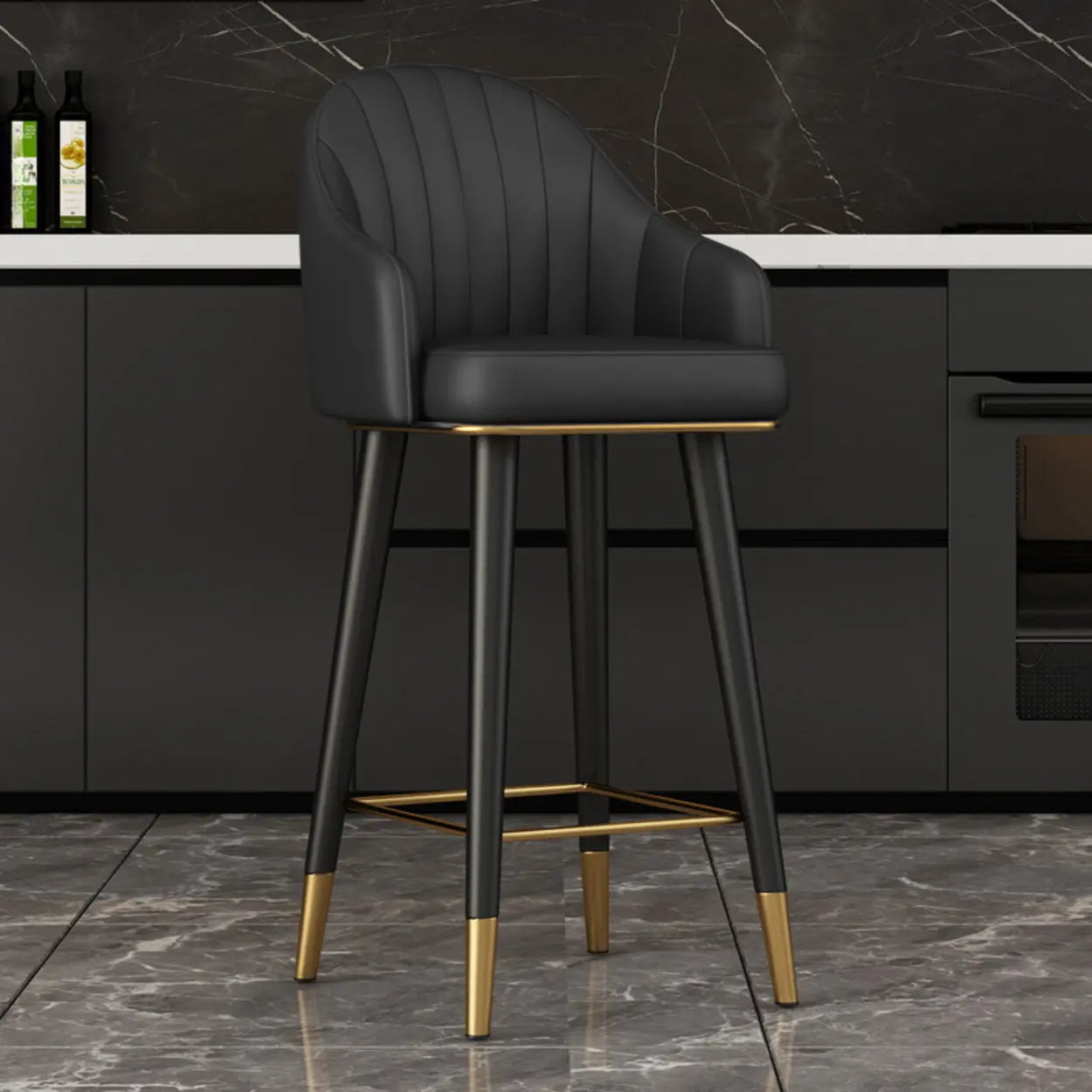 Leather Bucket Swivel Bar Stool — Orange/Coffee / Swivel