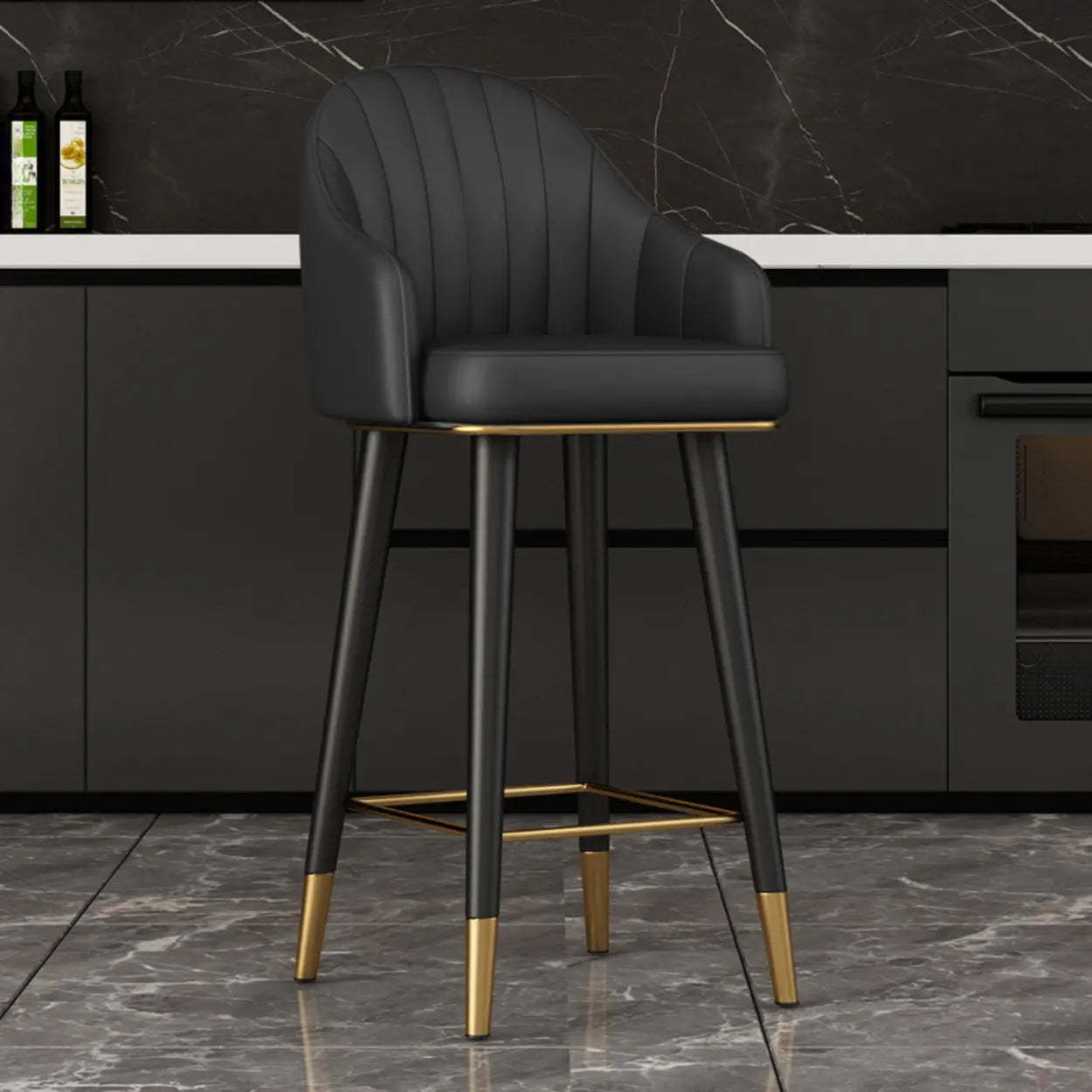 Leather Bucket Swivel Bar Stool — Orange/Coffee / Swivel