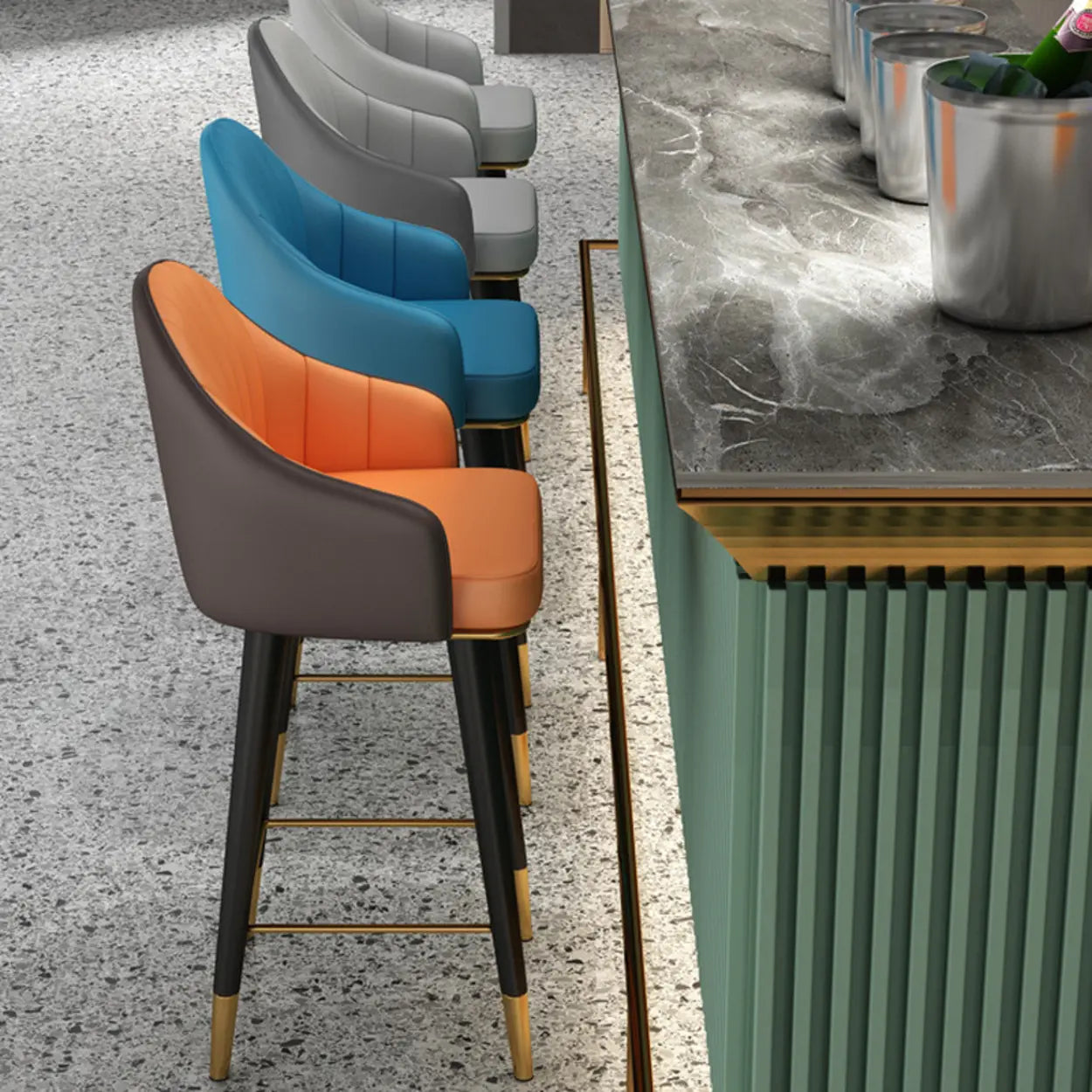 Leather Bucket Swivel Bar Stool