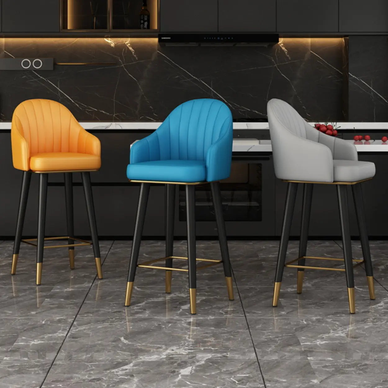 Leather Bucket Swivel Bar Stool — Black / Fixed