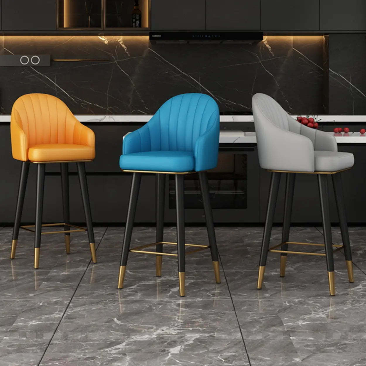 Leather Bucket Swivel Bar Stool — Black / Fixed