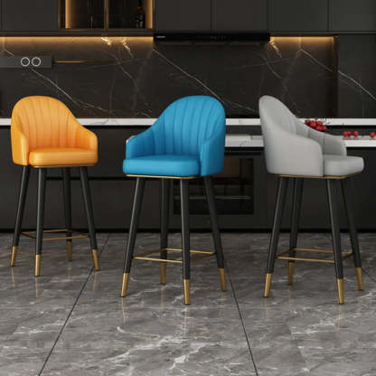 Leather Bucket Swivel Bar Stool — Black / Fixed