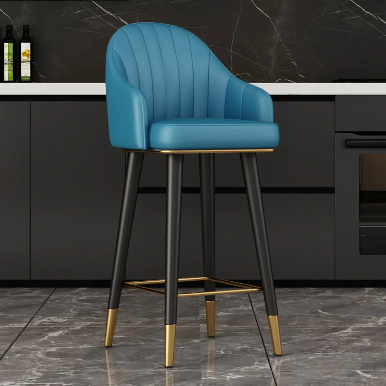Leather Bucket Swivel Bar Stool — Blue / Swivel