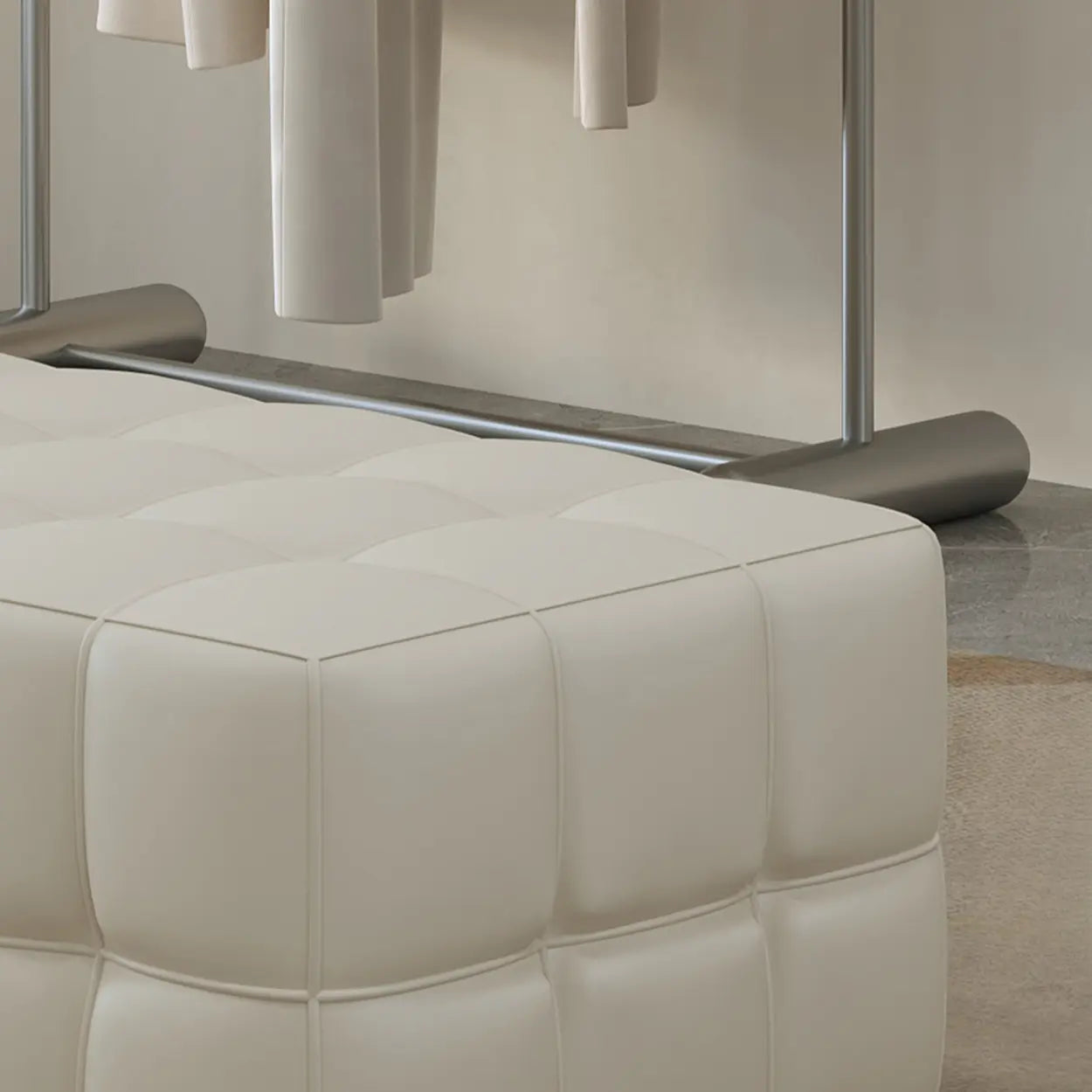 Modern Orange Upholstered Short Bedroom Bench — Off-White