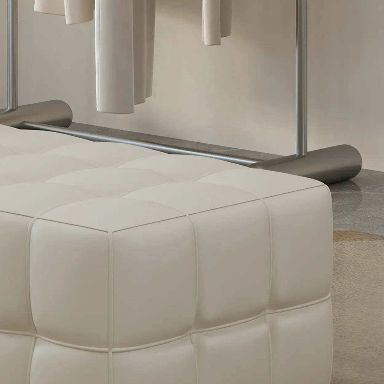 Modern Orange Upholstered Short Bedroom Bench — Off-White