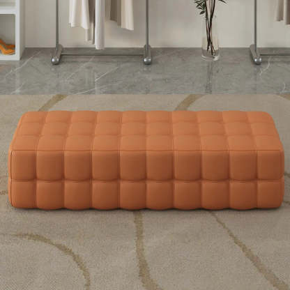 Modern Orange Upholstered Short Bedroom Bench — Orange