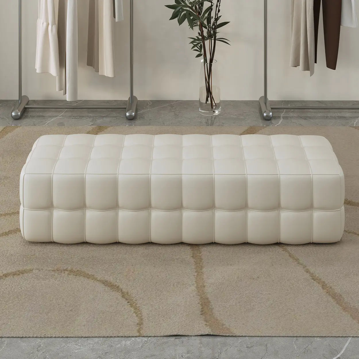 Modern Orange Upholstered Short Bedroom Bench — Orange