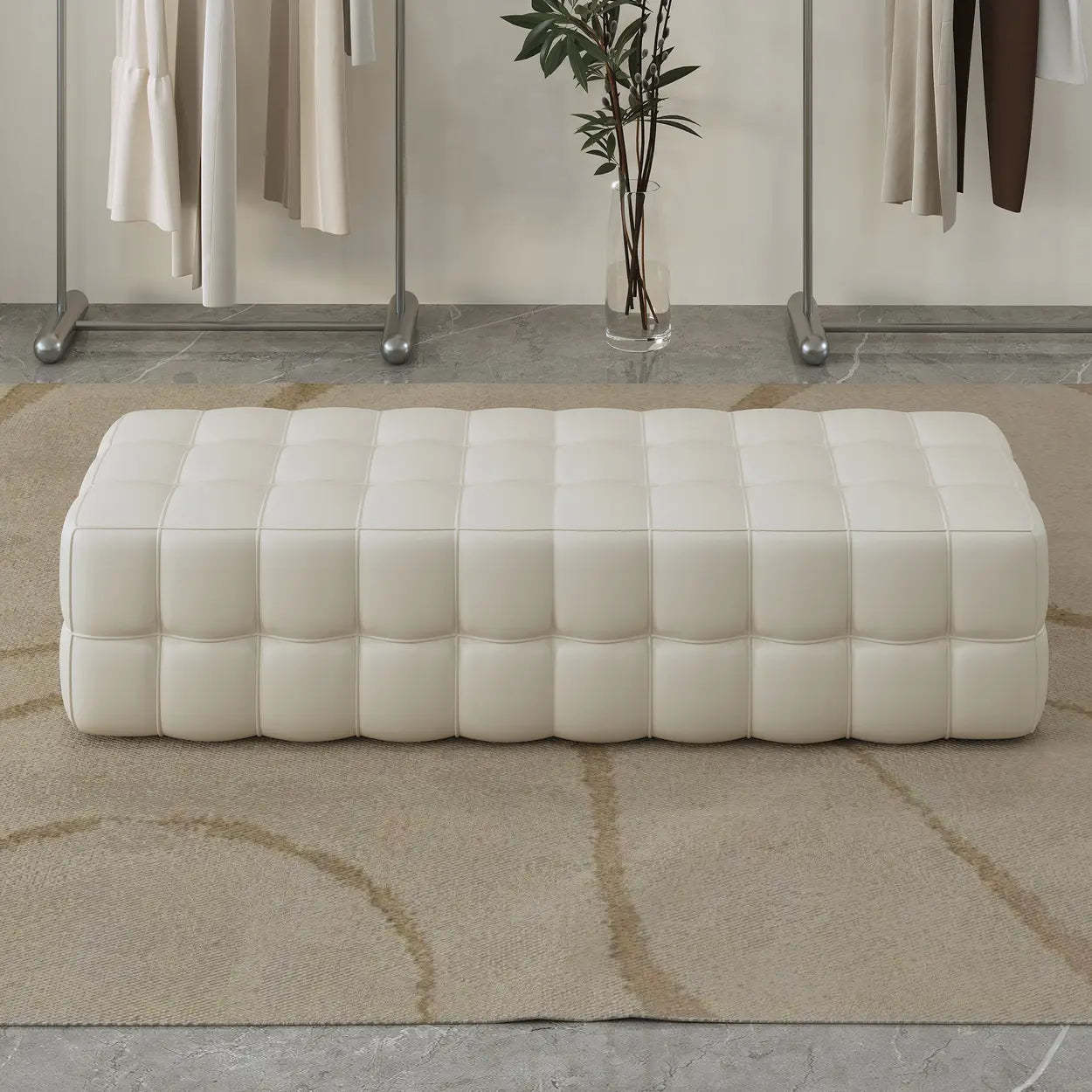 Modern Orange Upholstered Short Bedroom Bench — Orange