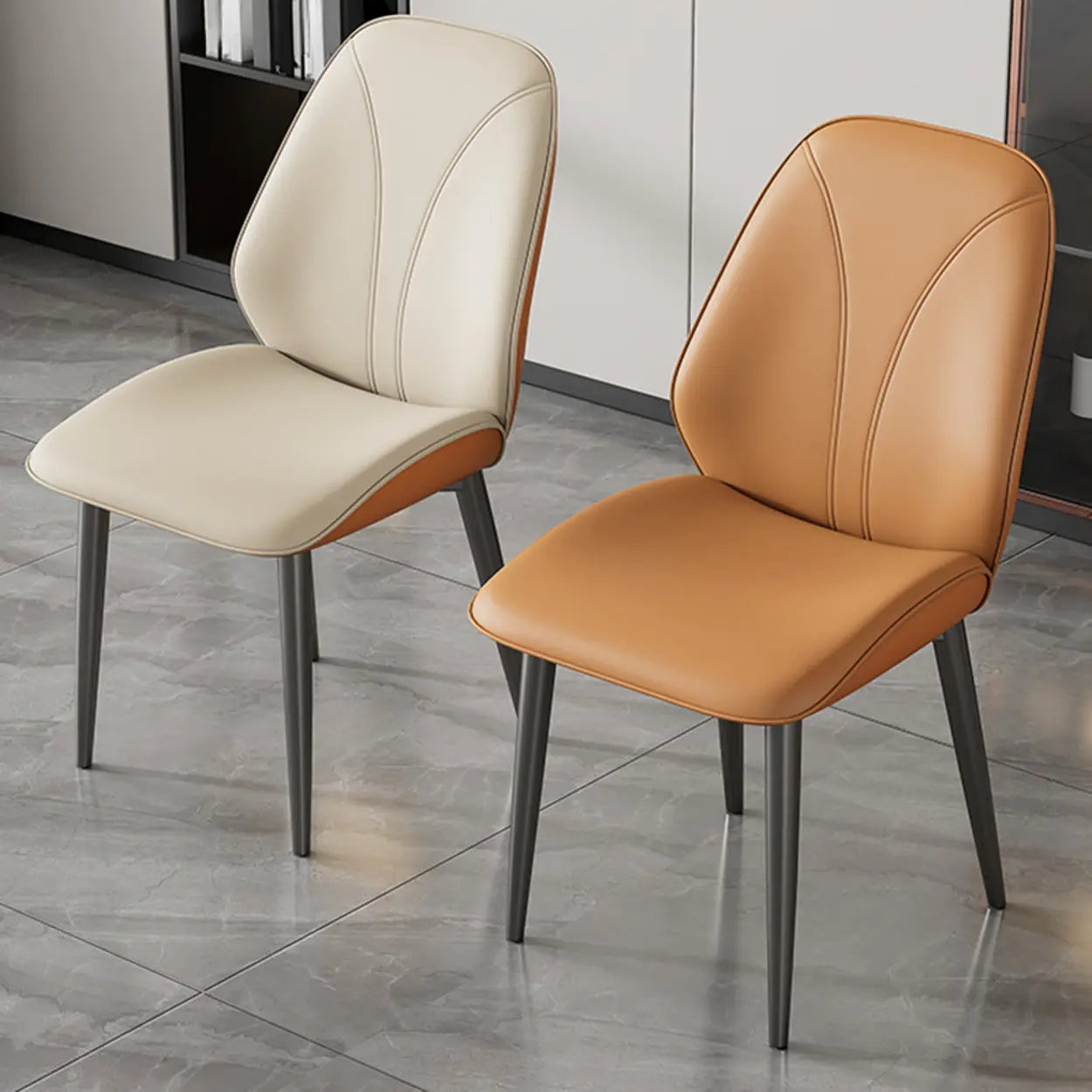 Modern Orange Leather Dining Chair