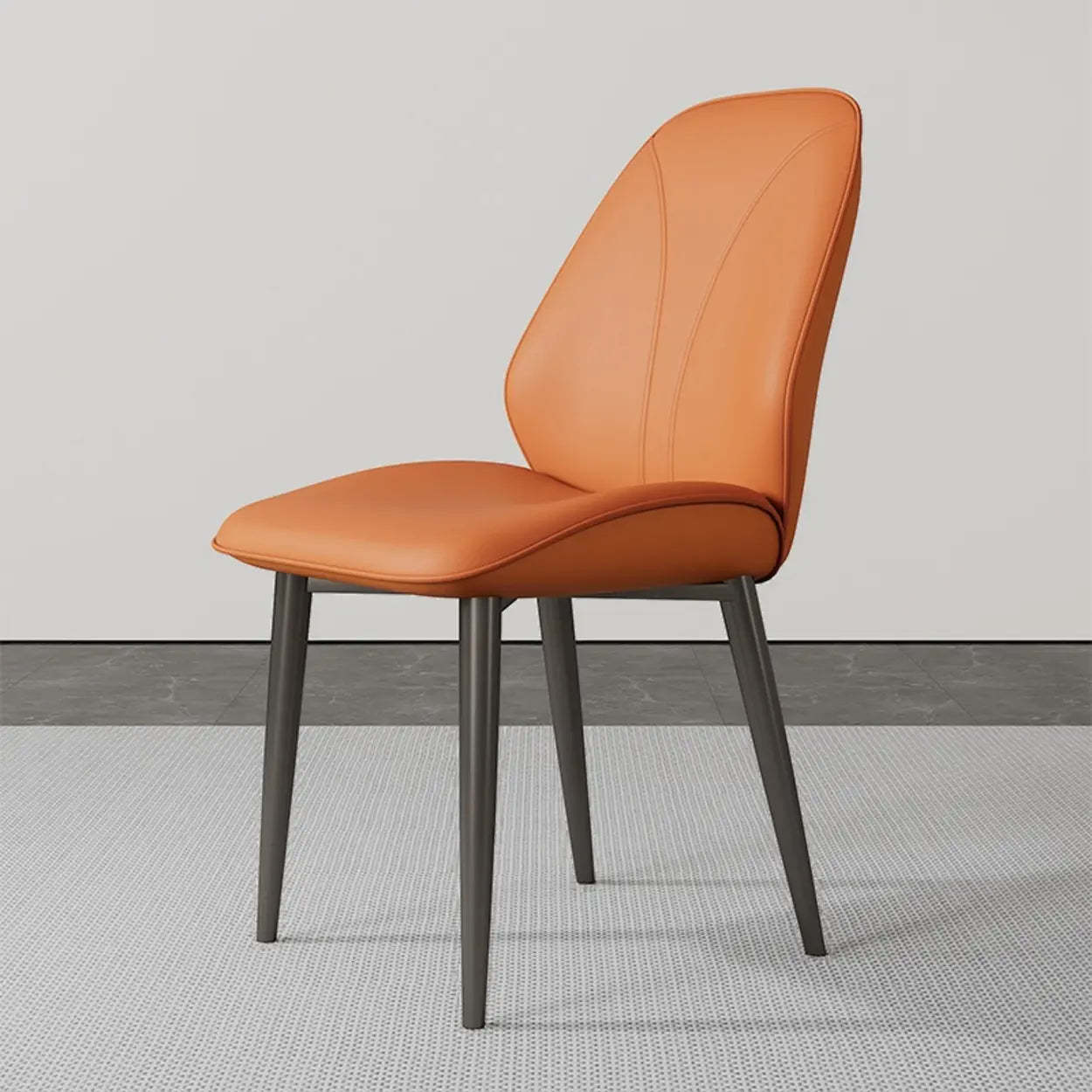 Modern Orange Leather Dining Chair — Brown/Orange