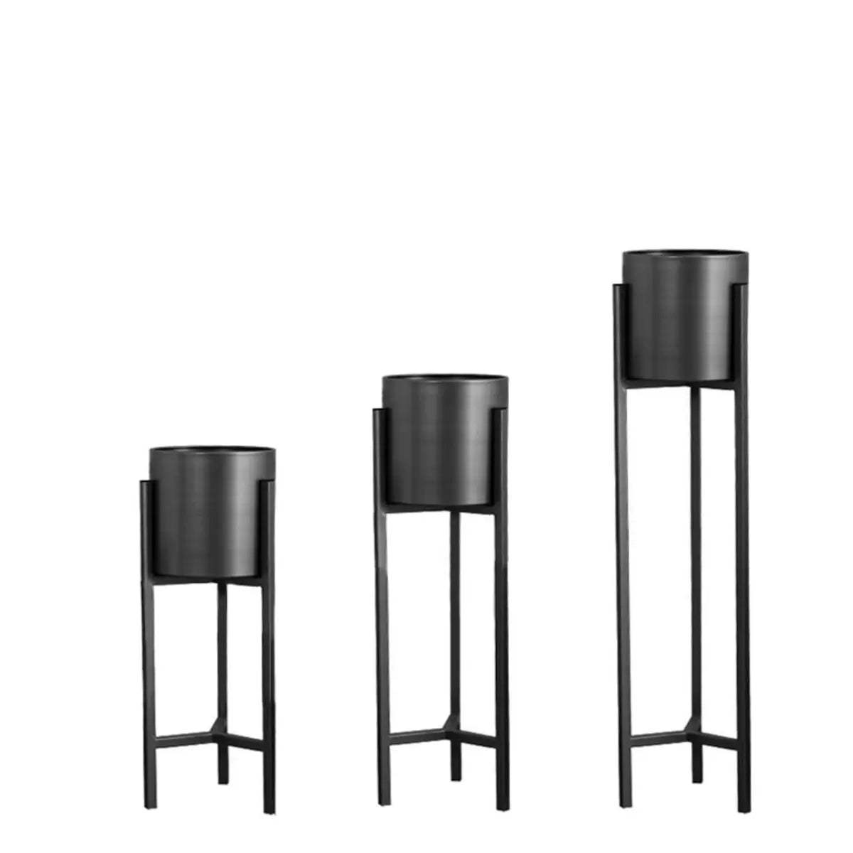 Modern Orbicular Gold Metal Floor Plant Stand — Black
