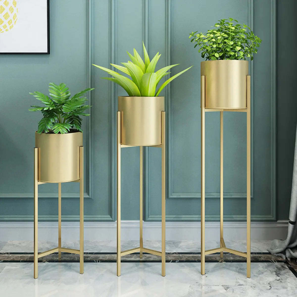 Modern Orbicular Gold Metal Floor Plant Stand — Gold