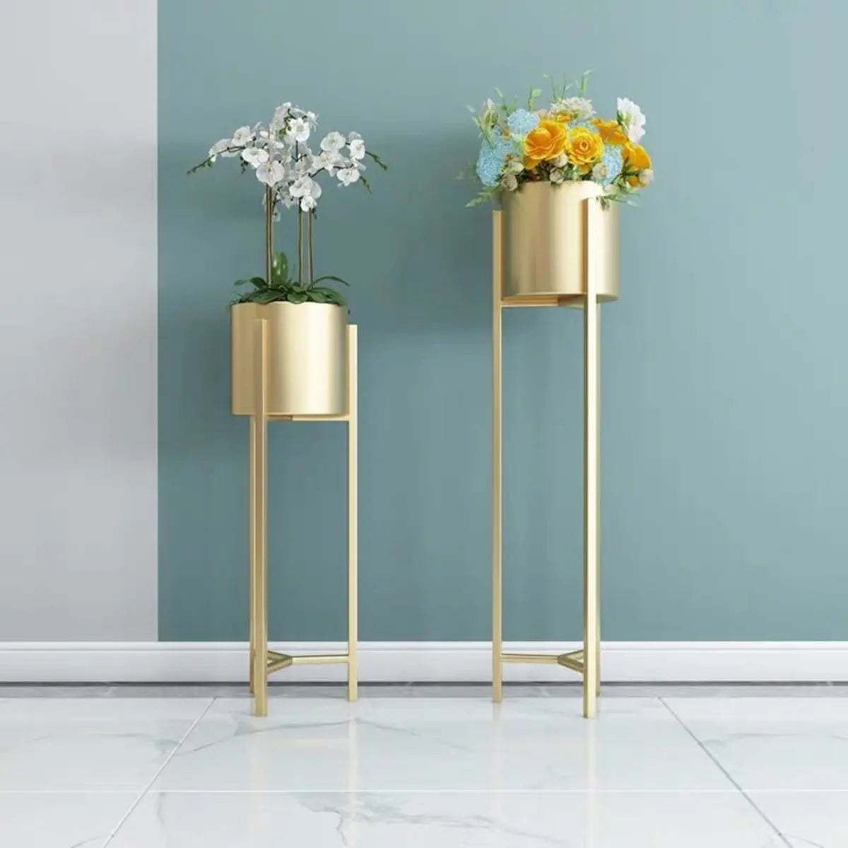 Modern Orbicular Gold Metal Floor Plant Stand — Black