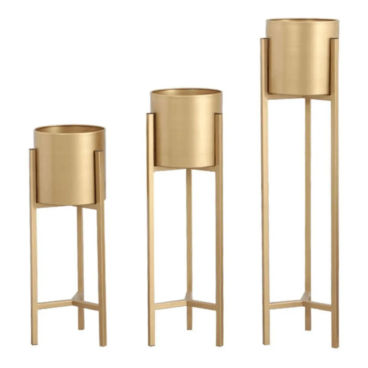 Modern Orbicular Gold Metal Floor Plant Stand — White