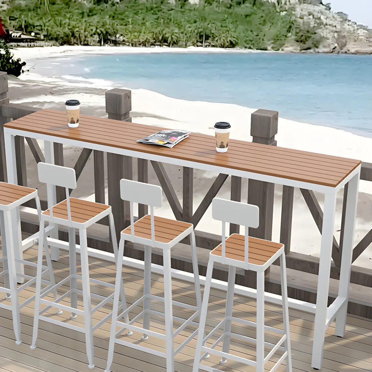 Modern Outdoor Counter-Height Bar Table — White / Table Only